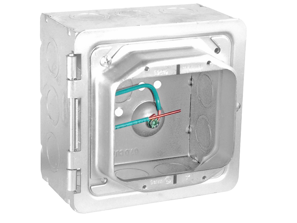 Garvin Southwire 5 Inch Square Box With Hinged 2-Gang 1/2 Inch Device Ring 3 Inch Deep 1/2 And 3/4 Knockout (HP-250)