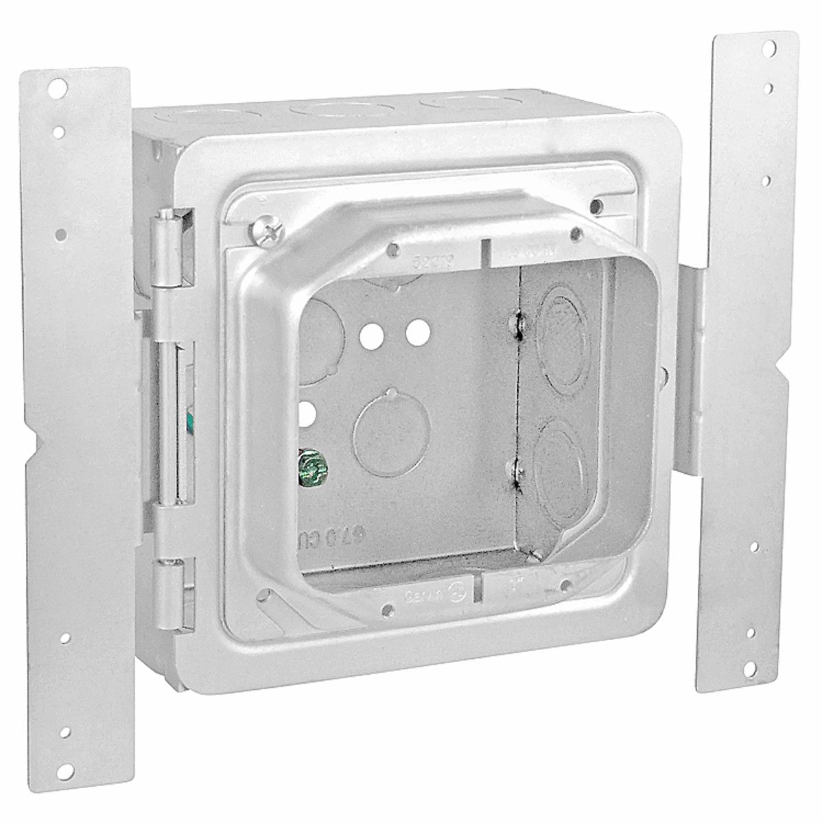 Garvin Southwire 5 Inch Square Bracket Box With Hinged 2-Gang 2 Inch Device Ring 3 Inch Deep 1/2 And 3/4 Knockout (HPAB-2200)