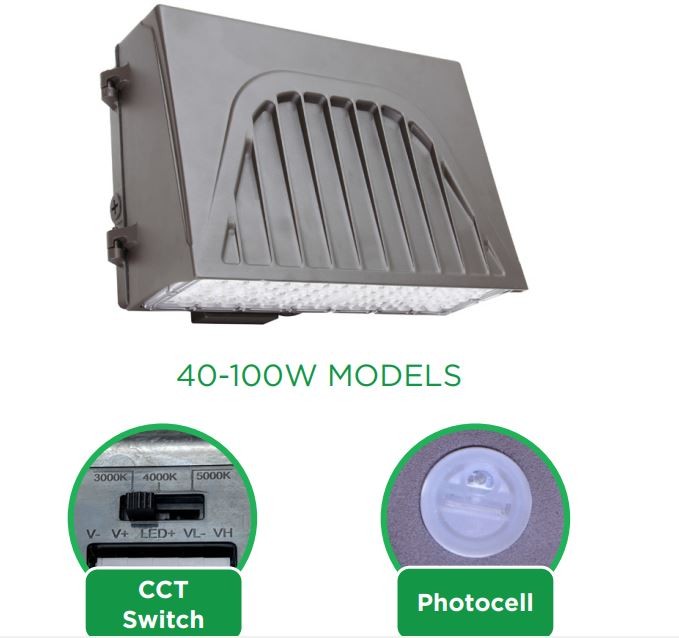 MaxLite WPC70UT4-CSBPCCR WALLMAX CUTOFF 70W, 120-277V, TYPE 4, CCT SELECT 3/4/5K, BRONZE, ON/OFF PC, C-MAX READY