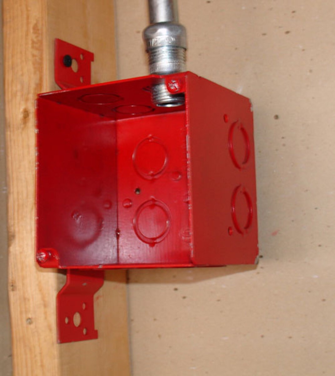 Garvin Southwire 4 Square 3-1/2 Inch Extra Deep Junction Box Red Flat Vertical Bracket (52181-FRED)
