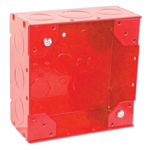 Garvin Southwire 4-11/16 Inch Square Red Fire Alarm Device Box 2-1/8 Inch Deep 1/2 3/4 And 1 Inch Knockouts(82171-RD)