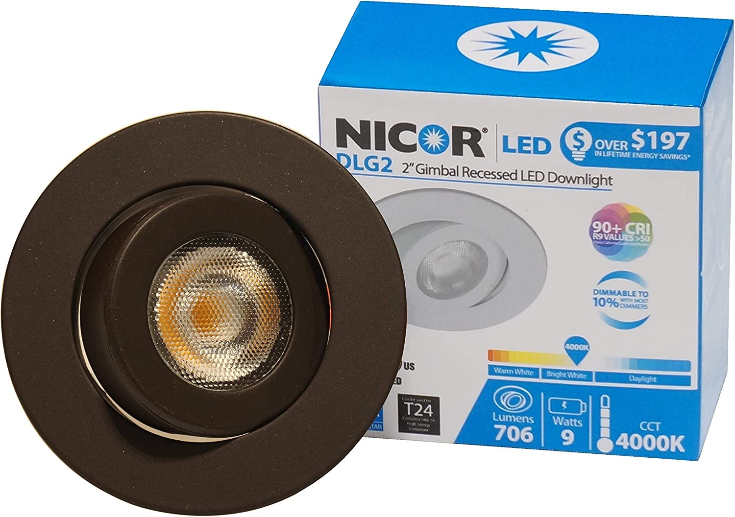 Nicor DLG2-10-120-3K-BK DLG2 Series 2 Inch LED Gimbal Downlight Black