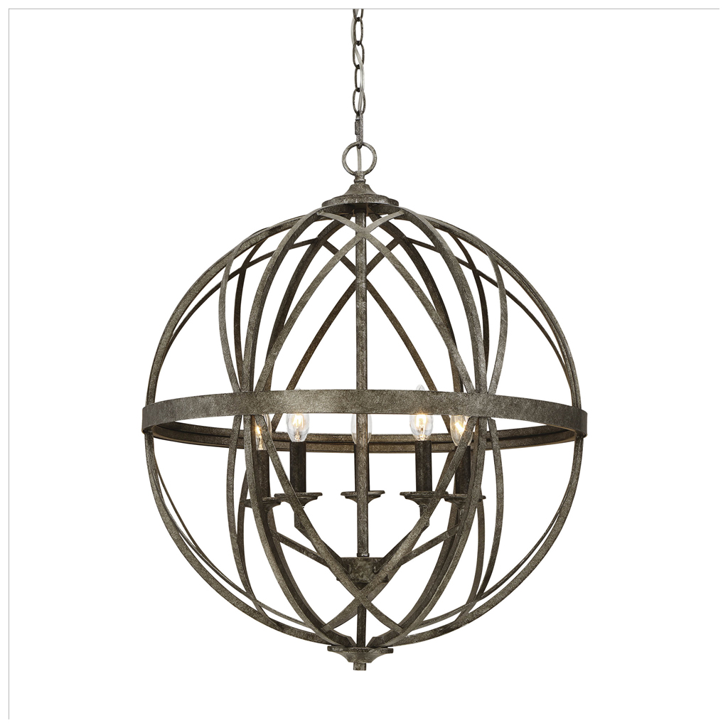Millennium Lighting 2285-AS Lakewood Five Light Pendant Ancient Silver finish