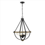 Millennium Lighting 2394-MB/WT Ellijay Four Light Pendant Matte Black finish Wood Tone finish