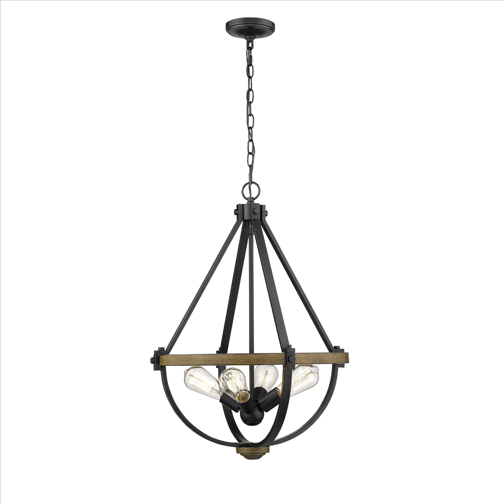 Millennium Lighting 2394-MB/WT Ellijay Four Light Pendant Matte Black finish Wood Tone finish