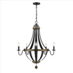 Millennium Lighting 2395-MB/WT Ellijay Five Light Chandelier Matte Black finish Wood Tone finish