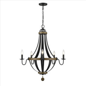 Millennium Lighting 2395-MB/WT Ellijay Five Light Chandelier Matte Black finish Wood Tone finish