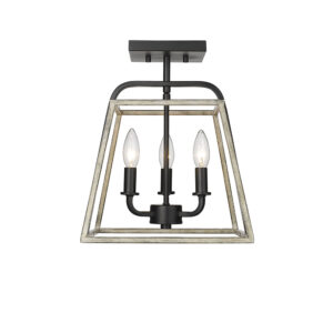 Millennium Lighting 3011-MB/GW Bonnie Three Light Semiflush Matte Black finish Grey Wood finish