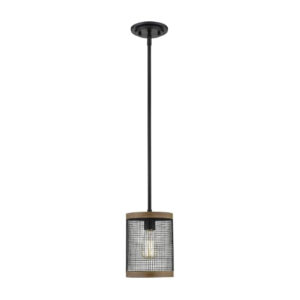 Millennium Lighting 3521-MB/WG Mesa One Light MIni Pendant Matte Black finish Wood Grain finish