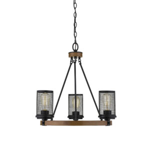 Millennium Lighting 3523-MB/WG Mesa Three Light Chandelier Matte Black finish Wood Grain finish
