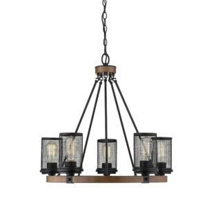 Millennium Lighting 3525-MB/WG Mesa Five Light Chandelier Matte Black finish Wood Grain finish