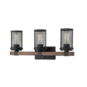 Millennium Lighting 3533-MB/WG Mesa Three Light Vanity Matte Black finish Wood Grain finish