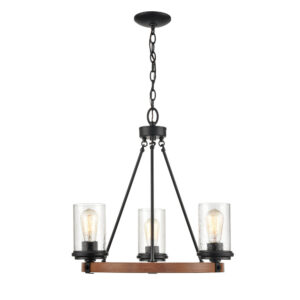 Millennium Lighting 3823-MB/WG Taos Three Light Chandelier Matte Black finish Wood Grain finish