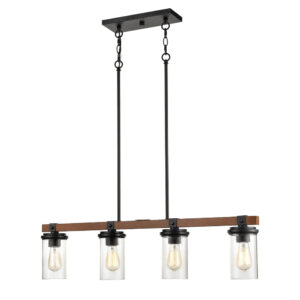 Millennium Lighting 3824-MB/WG Taos Four Light Island Lights Matte Black finish Wood Grain finish