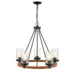 Millennium Lighting 3825-MB/WG Taos Five Light Chandelier Matte Black finish Wood Grain finish