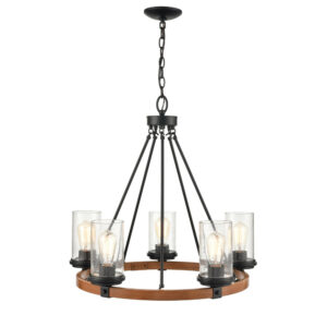 Millennium Lighting 3825-MB/WG Taos Five Light Chandelier Matte Black finish Wood Grain finish