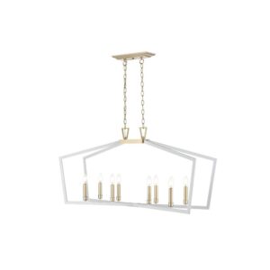 Millennium Lighting 4528-MW/MG Lizabeth Eight Light Linear Chandelier Matte White finish Modern Gold finish