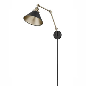 Millennium Lighting 11001-MB/VB Edward One Light Swing Arm Sconce Matte Black finish Vintage Brass finish