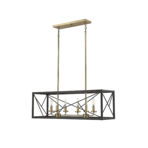 Millennium Lighting 13306-MB/VB Surrey Six Light Linear Chandelier Matte Black finish Vintage Brass finish