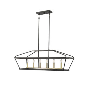 Millennium Lighting 13406-MB/VB Surrey Six Light Linear Chandelier Matte Black finish Vintage Brass finish