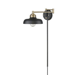 Millennium Lighting 15001-MB/VB Ellison One Light Swing Arm Sconce Matte Black finish Vintage Brass finish