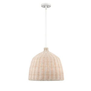 Millennium Lighting 9026-WH Elise One Light Pendant Vintage Brass Finish White Rattan shade