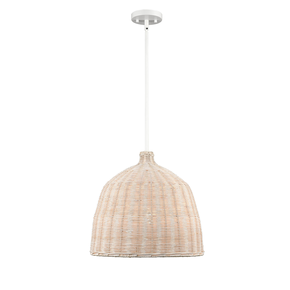 Millennium Lighting 9026-WH Elise One Light Pendant Vintage Brass Finish White Rattan shade