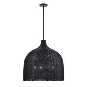 Millennium Lighting 9027-MB Elise Four Light Pendant Matte Black finish Black Rattan shade