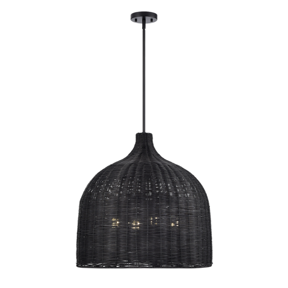Millennium Lighting 9027-MB Elise Four Light Pendant Matte Black finish Black Rattan shade