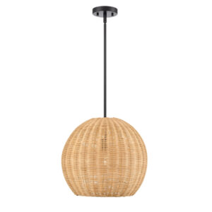 Millennium Lighting 9028-NAT Elise One Light Pendant Matte Black finish Natural Rattan shade
