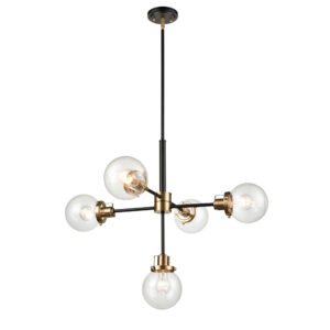 Millennium Lighting 9205-MB/MG Mellrosa Five Light Pendant Matte Black finish Modern Gold finish