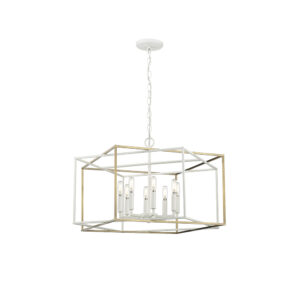 Millennium Lighting 22608-MW/VB Lowe Eight Light Pendant Matte White finish Vintage Brass finish