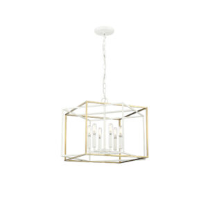 Millennium Lighting 22609-MW/VB Lowe Six Light Pendant Matte White finish Vintage Brass finish