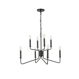 Millennium Lighting 29008-MB Raven Eight Light Chandelier Matte Black finish