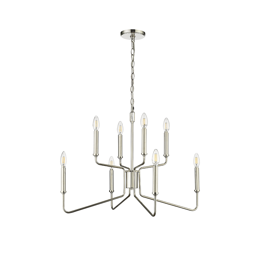 Millennium Lighting 29008-PN Raven Eight Light Chandelier Polished Nickel finish