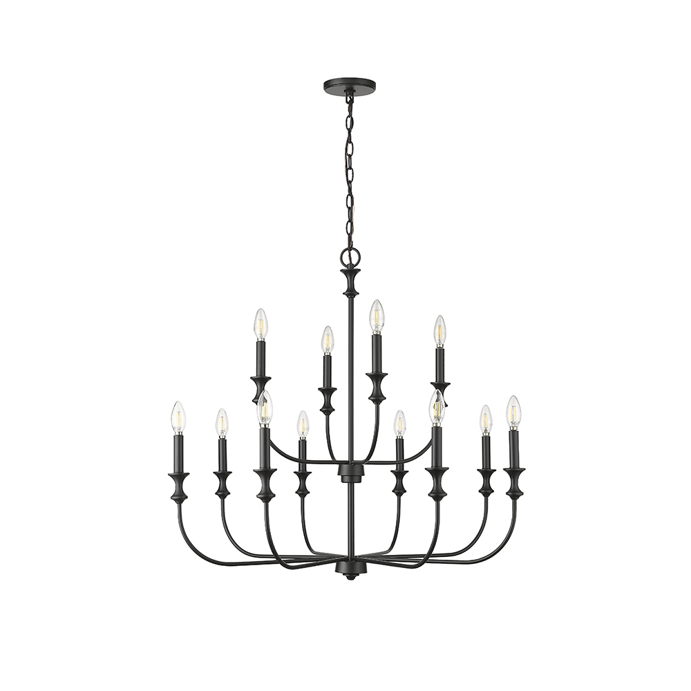 Millennium Lighting 29612-MB Savanne Twelve Light Chandelier Matte Black finish