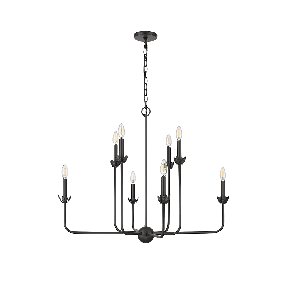 Millennium Lighting 29708-MB Freesia Eight Light Chandelier Matte Black finish