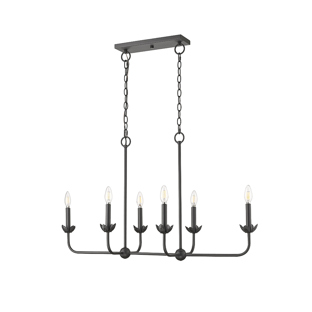 Millennium Lighting 29806-MB Freesia Six Light Linear Chandelier Matte Black finish