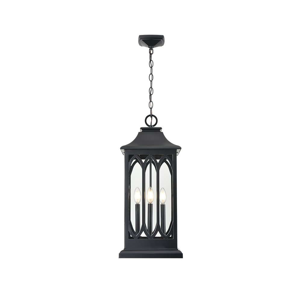 Millennium Lighting 88104-PBK Mallorey Three Light Outdoor Pendant Powder Coated Black finish